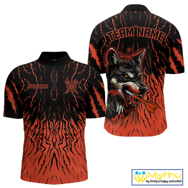 Custom Black And Orange Wolf Dart Team Quarter-Zip Shirts For Men, Wolf Dart Jerseys NYN0243