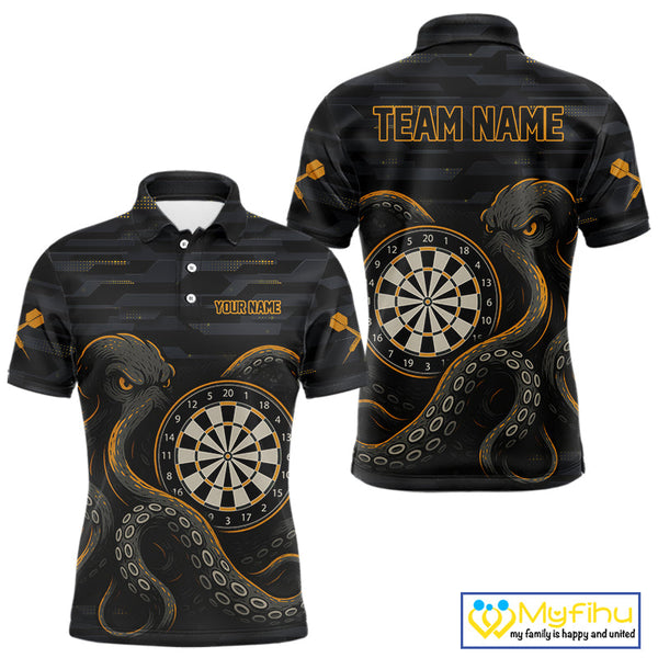 Custom Black And Yellow Octopus Dart Team Polo Shirt For Men, Dart Jerseys NYN0490