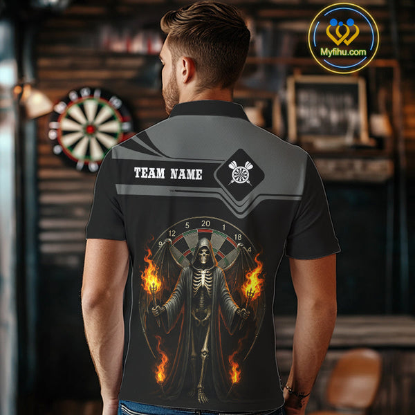 Custom Flame Grim Reaper Dart Polo Shirt For Men, Halloween Dart Outfit NYN0493