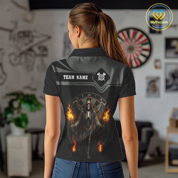 Custom Flame Grim Reaper Dart Polo Shirt For Women, Halloween Dart Outfit NYN0493