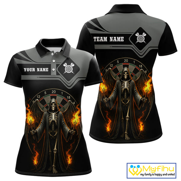 Custom Flame Grim Reaper Dart Polo Shirt For Women, Halloween Dart Outfit NYN0493