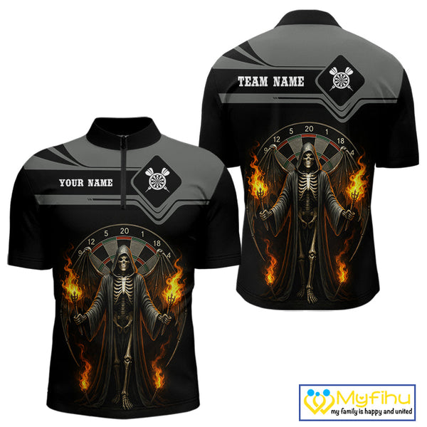 Custom Flame Grim Reaper Dart Quarter-Zip Shirt For Men, Halloween Dart Outfit NYN0493