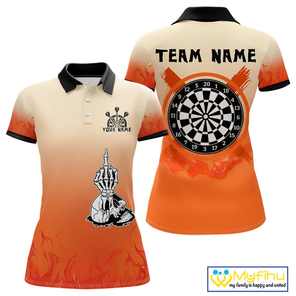 Custom Orange Skull Dart Jerseys, Halloween Dart Women Polo Shirt, Dart League Shirt NYN0257