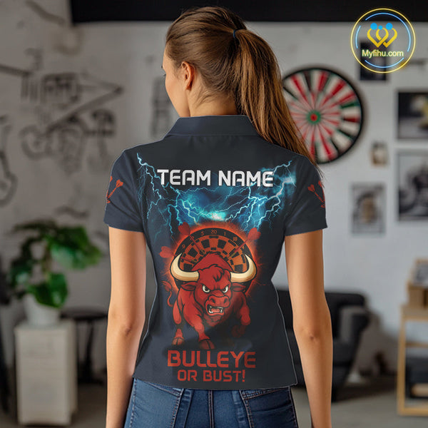 Custom Blue Thunder Lightning Bulleye Or Bust Dart Team Women Polo Shirts, Dart Jerseys NYN0262