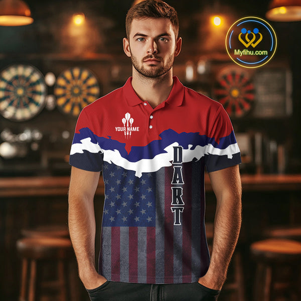Custom Vintage US Flag Dart Patriotic Dart Team Men Polo Shirts, Retro Dart Jerseys NYN0266