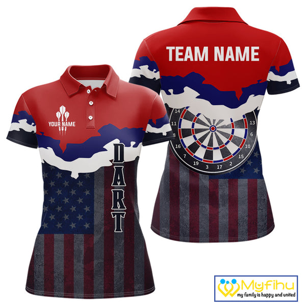 Custom Vintage US Flag Dart Patriotic Dart Team Women Polo Shirts, Retro Dart Jerseys NYN0266