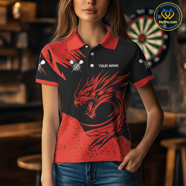 Custom Black And Red Dragon Darts Jerseys, Dart Team Women Polo Shirts Dart League Shirt NYN0271