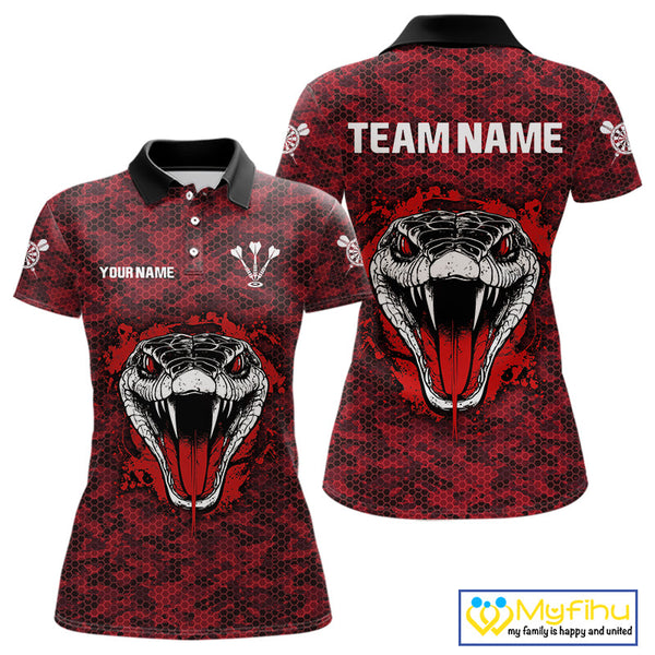 Custom Black And Red Camo Snake Dart Team Polo Shirts For Women, Dart Jersey NYN0279