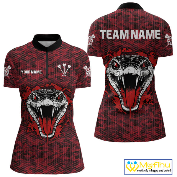 Custom Black And Red Camo Snake Dart Team Quarter-Zip Shirts For Women, Dart Jersey NYN0279