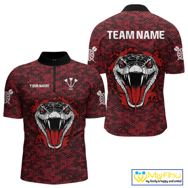Custom Black And Red Camo Snake Dart Team Quarter-Zip Shirts For Men, Dart Jersey NYN0279