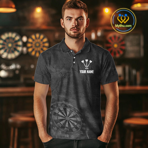 Custom Black And White Smoke Vintage Bull Dart Team Polo Shirts For Men, Dart Jerseys NYN0284