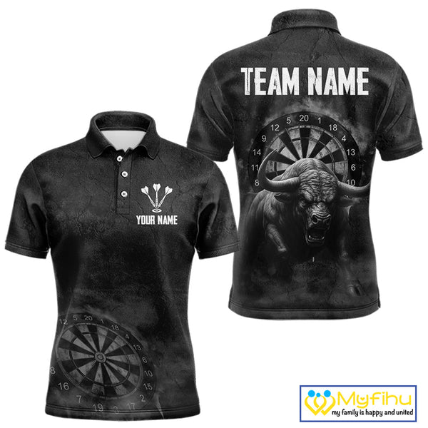 Custom Black And White Smoke Vintage Bull Dart Team Polo Shirts For Men, Dart Jerseys NYN0284