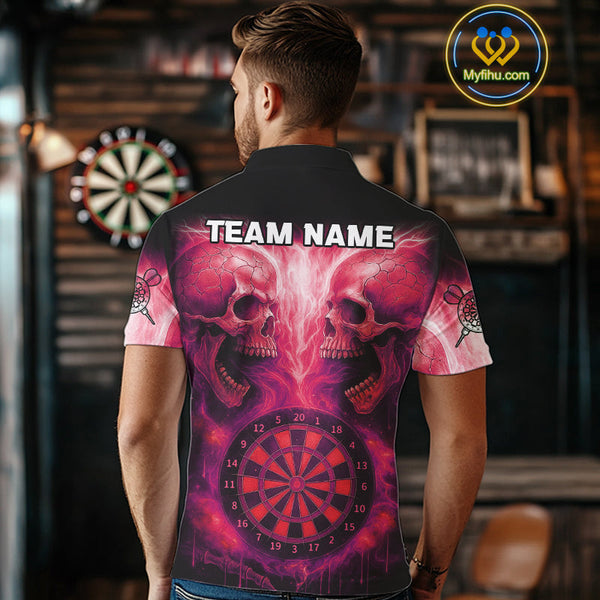 Custom Red Flame Skull Dart Team Polo Shirt For Men, Halloween Dart Jerseys NYN0540