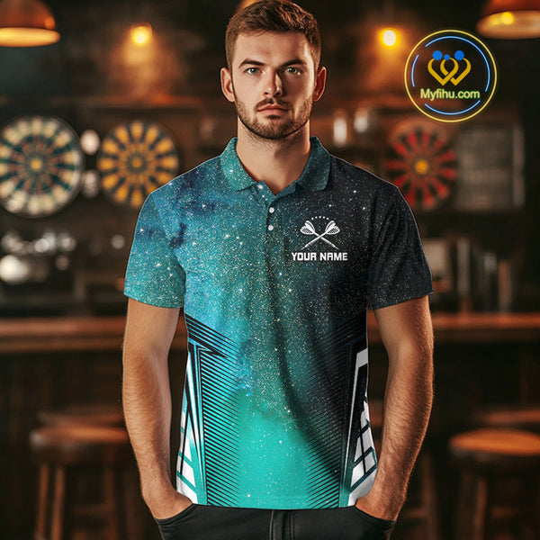 Custom Blue And Green Galaxy Dart Team Polo Shirts For Men, Dart Jerseys NYN0287