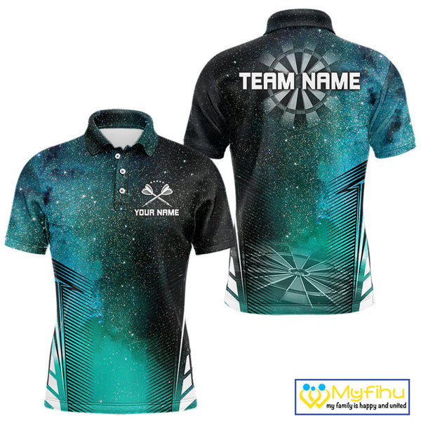 Custom Blue And Green Galaxy Dart Team Polo Shirts For Men, Dart Jerseys NYN0287