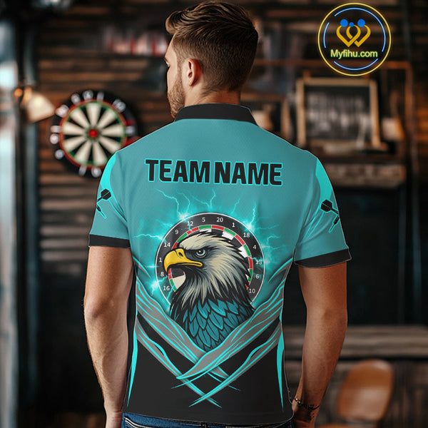 Custom Blue Thunder Lightning Eagle Dart Men Polo Shirts, Dart Tournament Team Shirt NYN0289