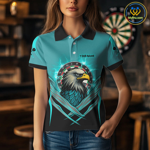 Custom Blue Thunder Lightning Eagle Dart Women Polo Shirts, Dart Tournament Team Shirt NYN0289