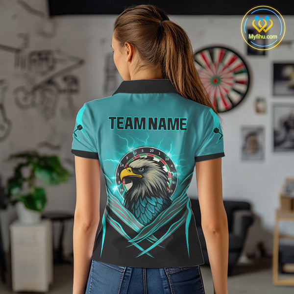 Custom Blue Thunder Lightning Eagle Dart Women Polo Shirts, Dart Tournament Team Shirt NYN0289
