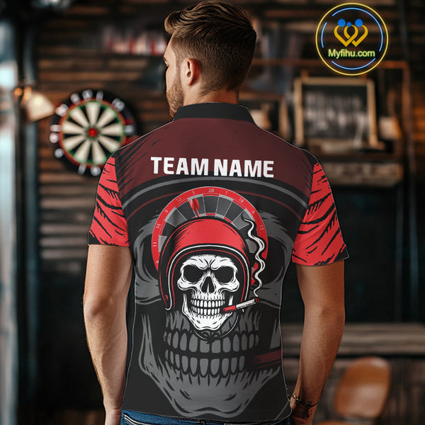 Custom Funny Black And Red Skull Dart Polo Shirt For Men, Dart Jersey NYN0557