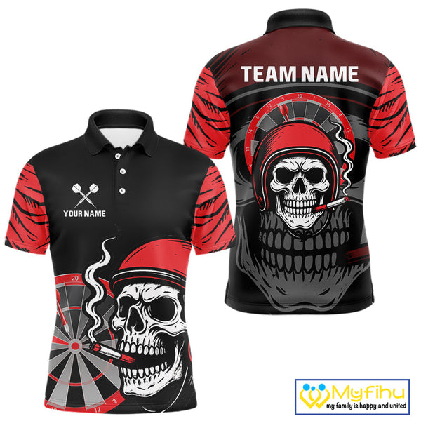 Custom Funny Black And Red Skull Dart Polo Shirt For Men, Dart Jersey NYN0557