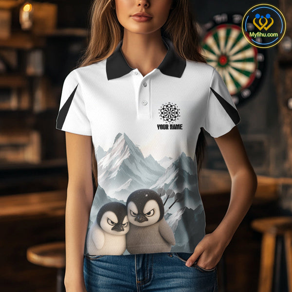 Custom Funny Penguin Dart Polo Shirts For Women With Team Name, Dart League Shirt NYN0300