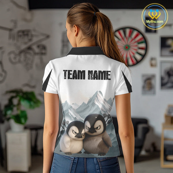 Custom Funny Penguin Dart Polo Shirts For Women With Team Name, Dart League Shirt NYN0300