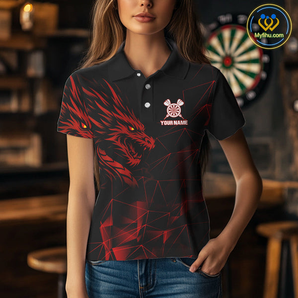 Custom Black And Dragon Dart Team Women Polo Shirts, Dragon Team Dart Jerseys NYN0308