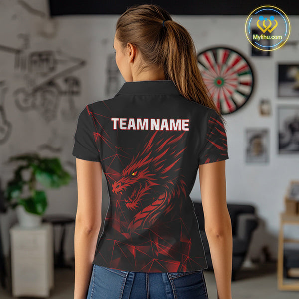 Custom Black And Dragon Dart Team Women Polo Shirts, Dragon Team Dart Jerseys NYN0308