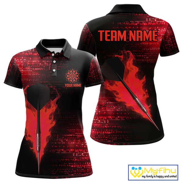 Custom Black And Red Dart Arrow Dart Team Polo Shirts For Women, Dart League Shirt NYN0310