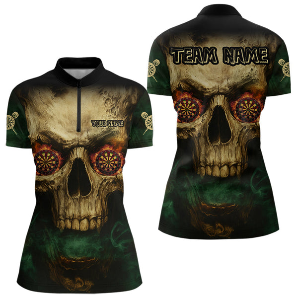 Custom Vintage Skull Dartboard Dart Quarter-Zip Shirt For Women, Halloween Dart Jersey NYN0573