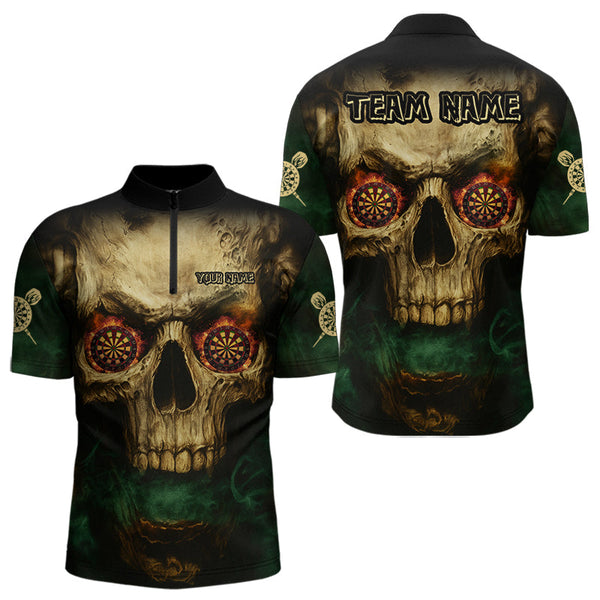 Custom Vintage Skull Dartboard Dart Quarter-Zip Shirt For Men, Halloween Dart Jersey NYN0573