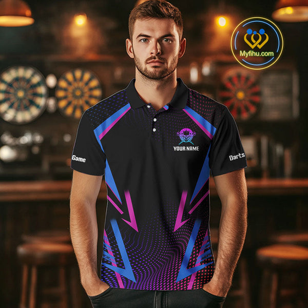 Custom Blue And Purple Skull Dart Polo Shirts For Men, Dart Tournament Team Shirt NYN0313