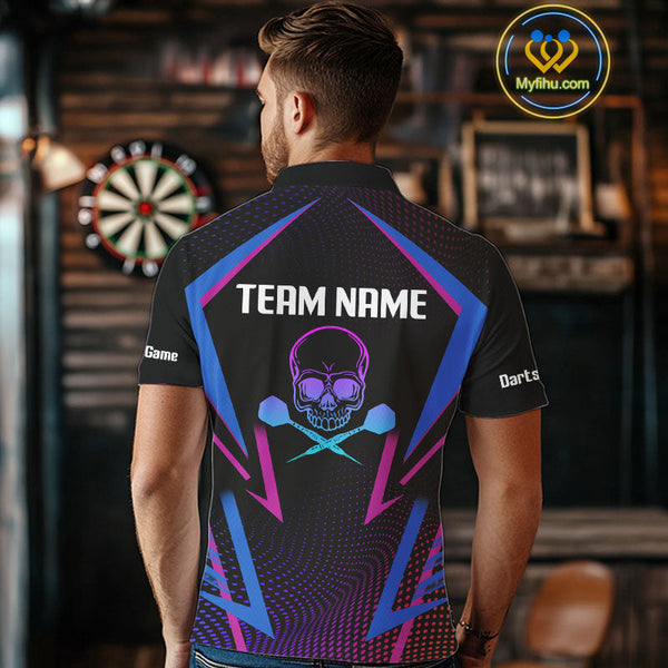 Custom Blue And Purple Skull Dart Polo Shirts For Men, Dart Tournament Team Shirt NYN0313