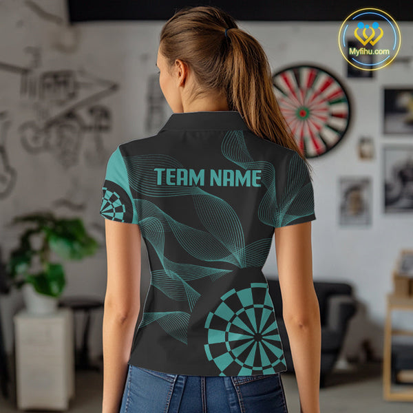 Custom Black And Green Waves Dart Team Polo Shirt For Women, Dart Jersey NYN0586