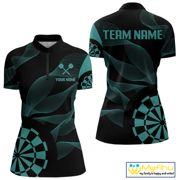 Custom Black And Green Waves Dart Team Quarter-Zip Shirt For Women, Dart Jersey NYN0586