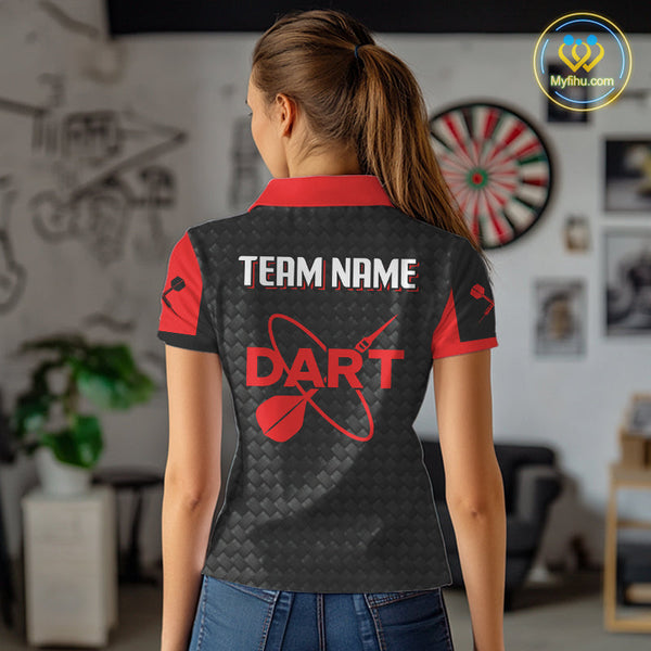 Custom Black And Red Dart Jerseys. Red Dart Team Polo Shirts For Women NYN0326