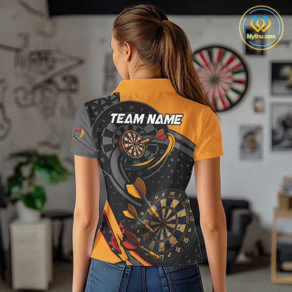 Custom Black And Yellow Dart Jerseys, Dart League Team Polo Shirt For Women NYN0602