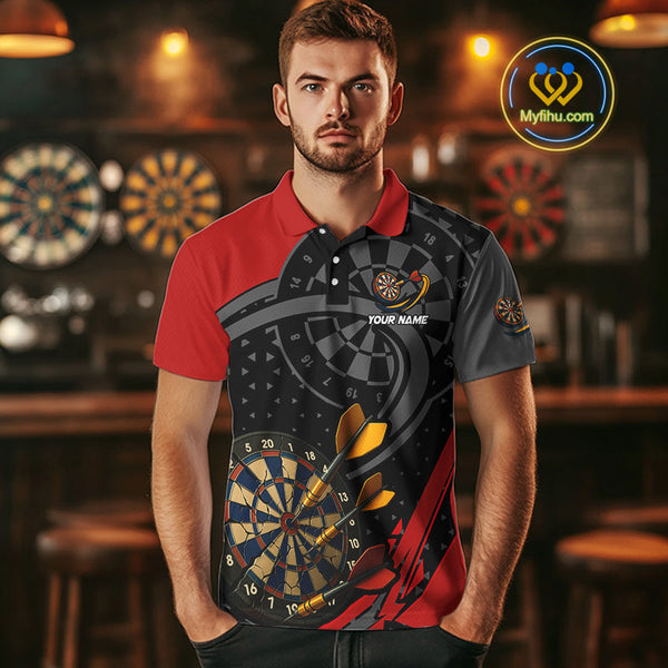 Custom Black And Red Dart Jerseys, Dart League Team Polo Shirt For Men NYN0603