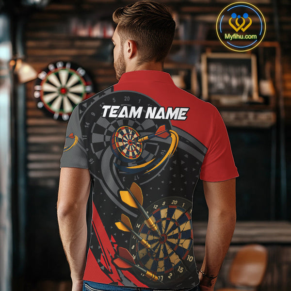 Custom Black And Red Dart Jerseys, Dart League Team Polo Shirt For Men NYN0603