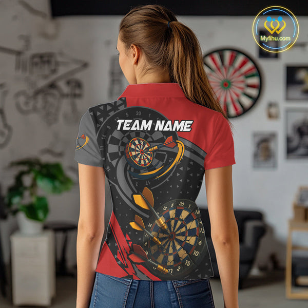 Custom Black And Red Dart Jerseys, Dart League Team Polo Shirt For Women NYN0603