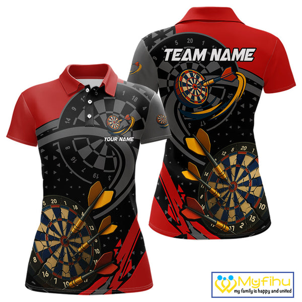 Custom Black And Red Dart Jerseys, Dart League Team Polo Shirt For Women NYN0603