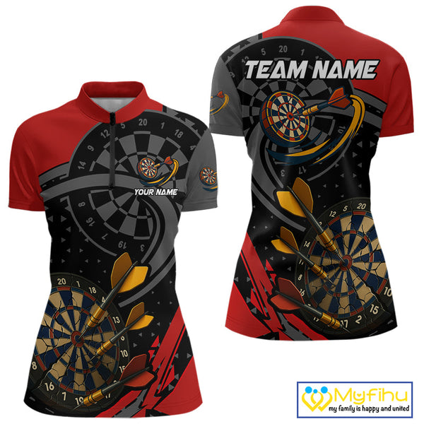 Custom Black And Red Dart Jerseys, Dart League Team Quarter-Zip Shirt For Women NYN0603