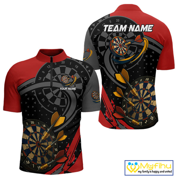 Custom Black And Red Dart Jerseys, Dart League Team Quarter-Zip Shirt For Men NYN0603