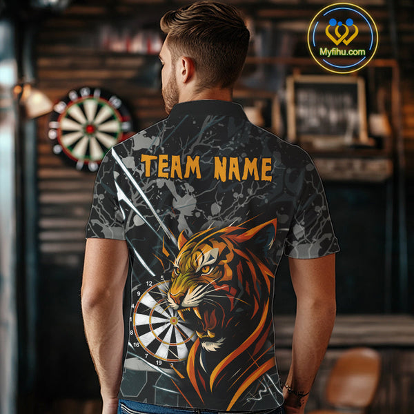 Custom Black And Gray Camo Tiger Dart Team Men Polo Shirts, Dart Jerseys NYN0334