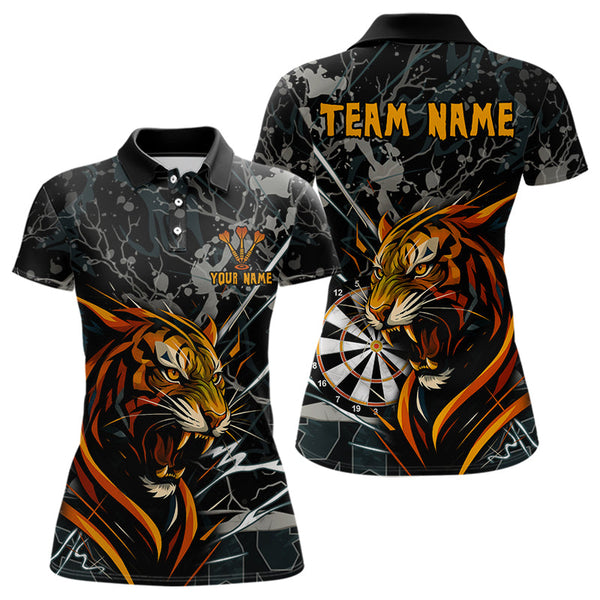 Custom Black And Gray Camo Tiger Dart Team Women Polo Shirts, Dart Jerseys NYN0334