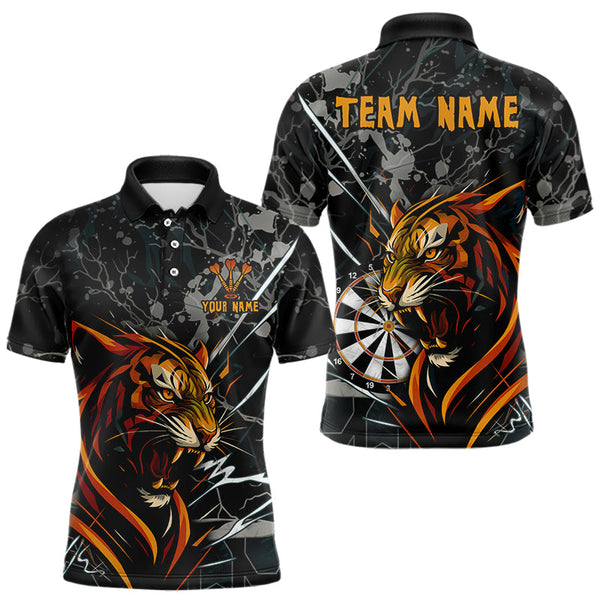 Custom Black And Gray Camo Tiger Dart Team Men Polo Shirts, Dart Jerseys NYN0334