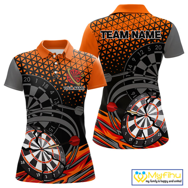 Custom Black And Orange Dart Jerseys, Dart Team Uniform Polo Shirts For Women NYN0338