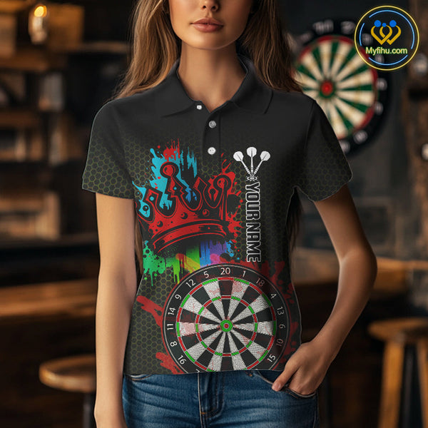 Custom Colorful Splatter Dartboard King Crown Dart Polo Shirt For Women NYN0608