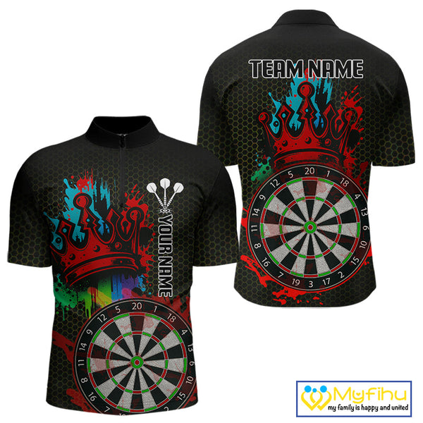 Custom Colorful Splatter Dartboard King Crown Dart Quarter-Zip Shirt For Men NYN0608