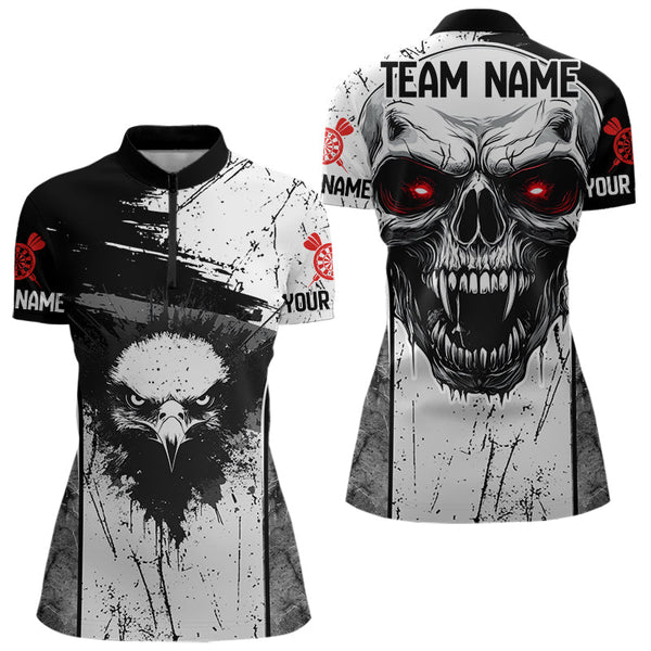 Custom Grunge Skull Darts Team Quarter-Zip Shirt, Vintage Eagle Women Quarter-Zip Shirt NYN0016
